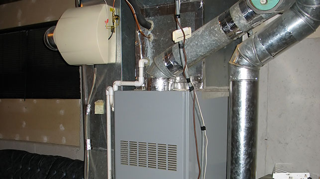 modern furnace in the basement